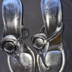 COACH Super Cute Metallic Silver SANDALS Kitten Heels